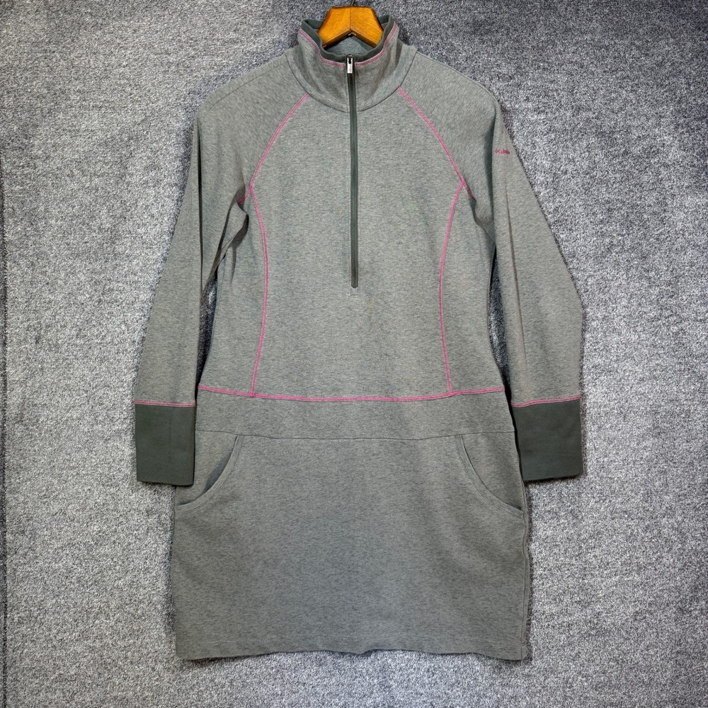 Columbia Dress Omni-Wick Womens L Grey Pink Quarter Zip Mock Neck Pockets
